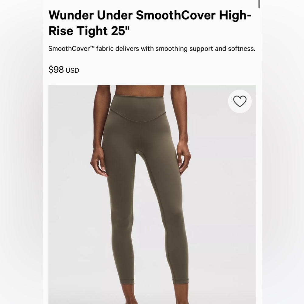 lululemon athletica Army Green Wunder Under SmoothCover High-Rise Leggings 25”